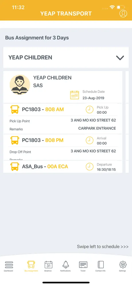 Yeap Transport Parent App