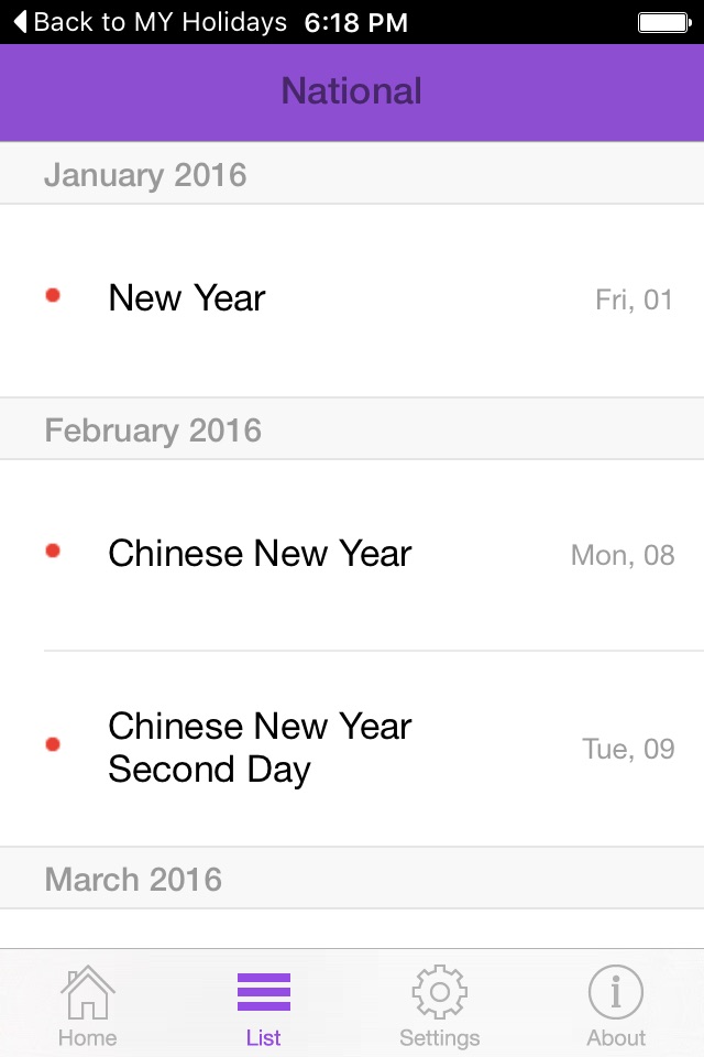 Singapore Public Holidays App screenshot 2