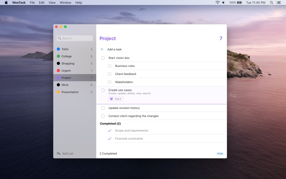 #3. WeeTask - Quick Todo Tasks (macOS) By: Alina Vetrov