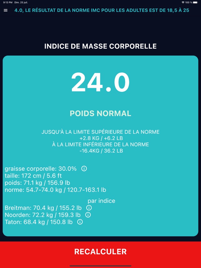 Calculateur Poids Idéal et IMC dans l'App Store