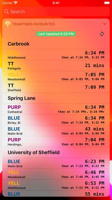 Sheffield Tram Times Screenshot