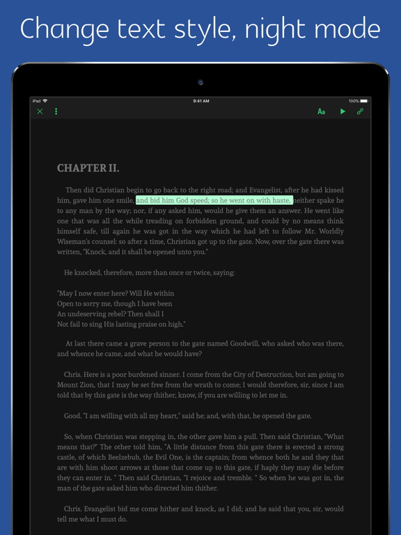 The Pilgrim's Progress - audio iPad screenshot