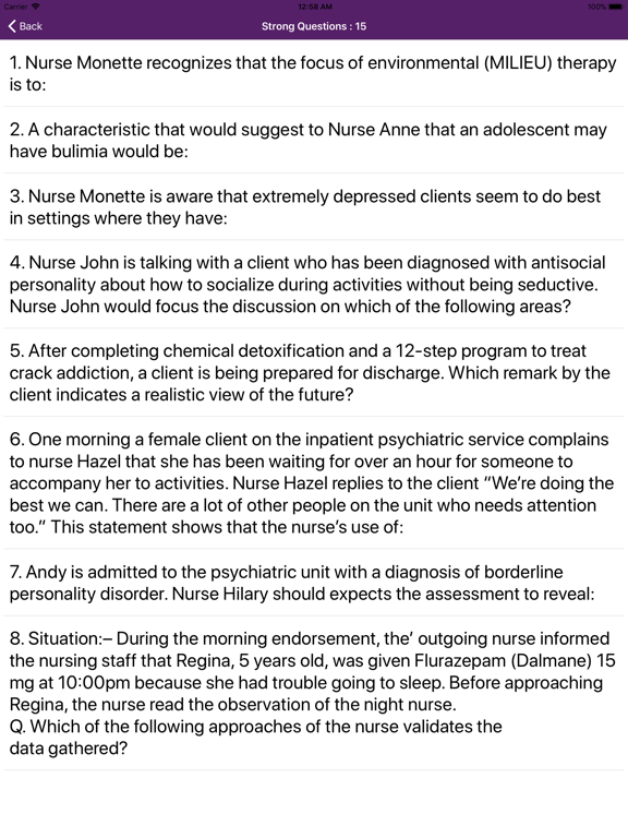 Psychiatric Nursing Mock Exam iPad screenshot 8 - Education app