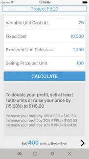 break-even analysis iphone screenshot 2
