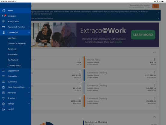 Extraco eBank iPad screenshot 4 - Finance app