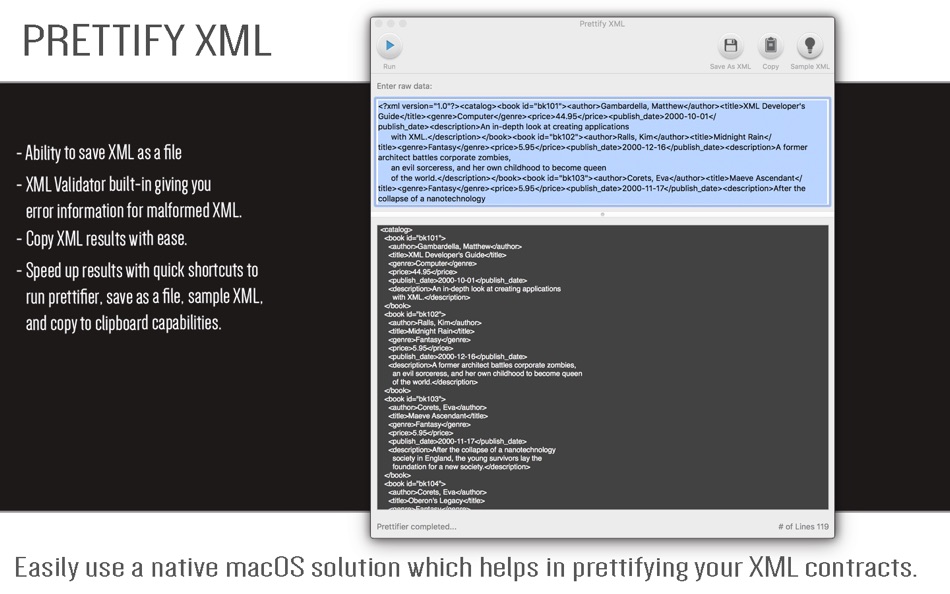 Prettify XML - 1.0.0 - (macOS)