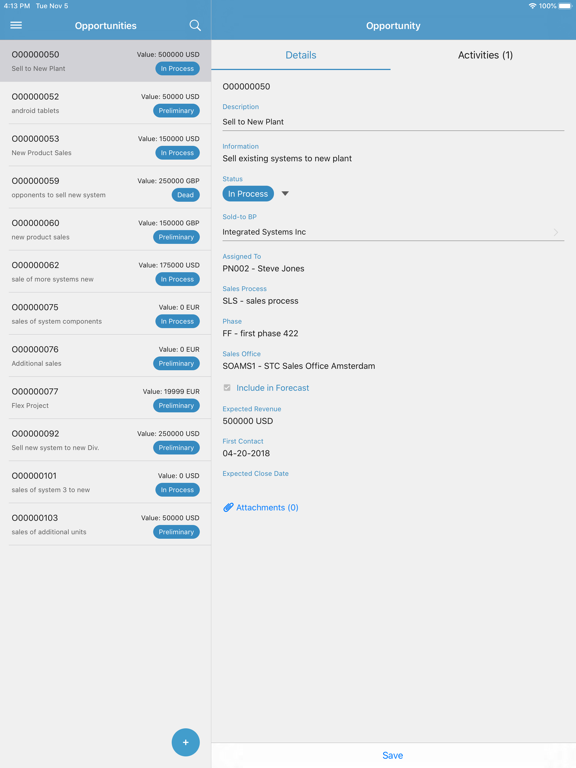 Infor LN Customer 360 iPad screenshot