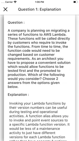 Screenshot von AWS SAA-C02 Certification Exam auf dem iPhone 9