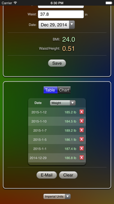 Weight Chart Screenshot