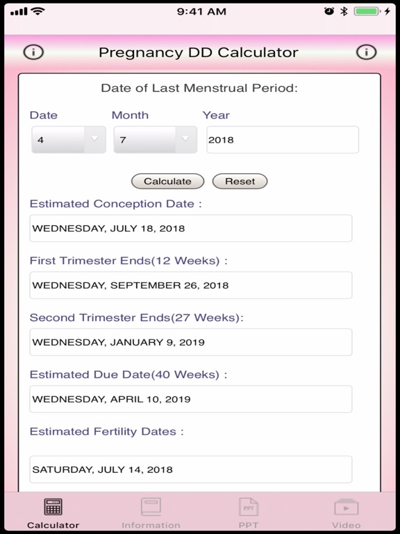 Pregnancy DD Calculator iPad screenshot