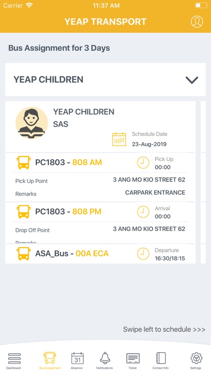 Yeap Transport Parent App