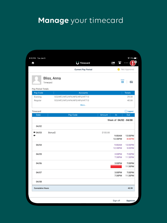UKG Workforce Central Tablet iPad screenshot 6 - Business app