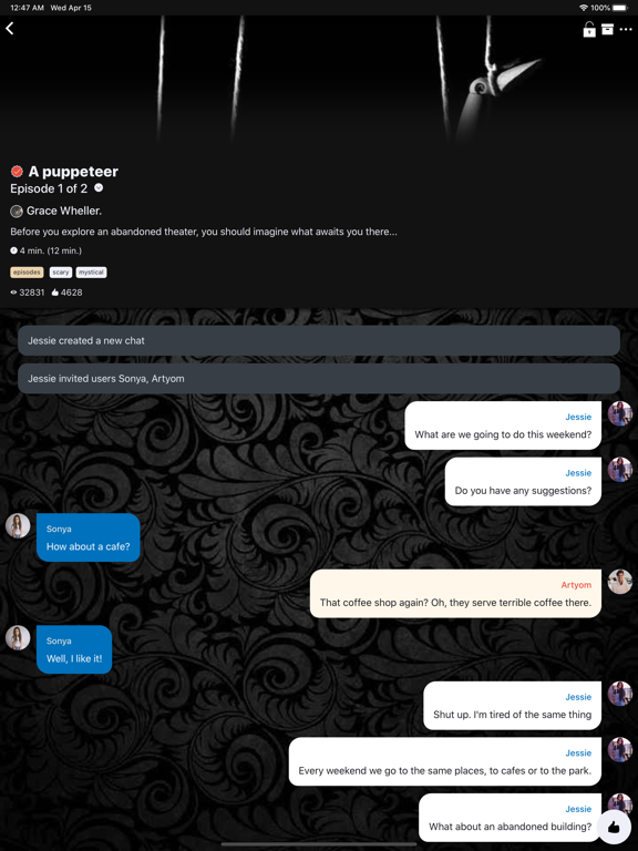 Mistory: Text Chat Story Maker iPad screenshot 1 - Social Networking app