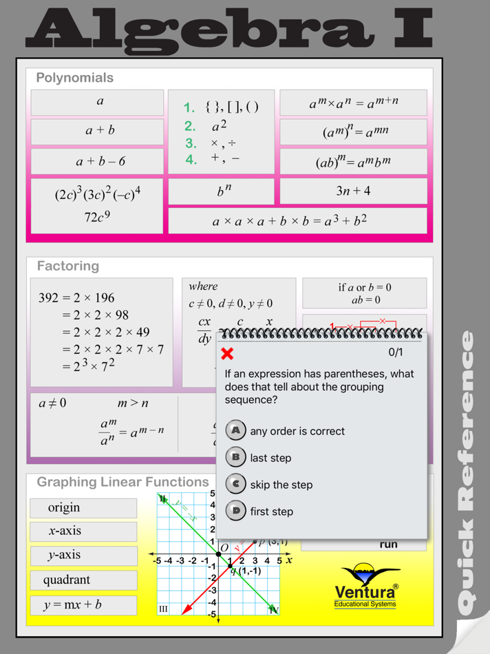#5. Algebra I Quick Reference (iOS) 由: Ventura Educational Systems