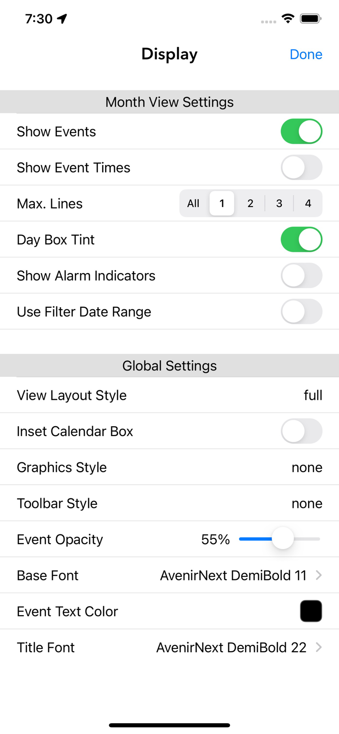 Perspectiva Calendars Charts