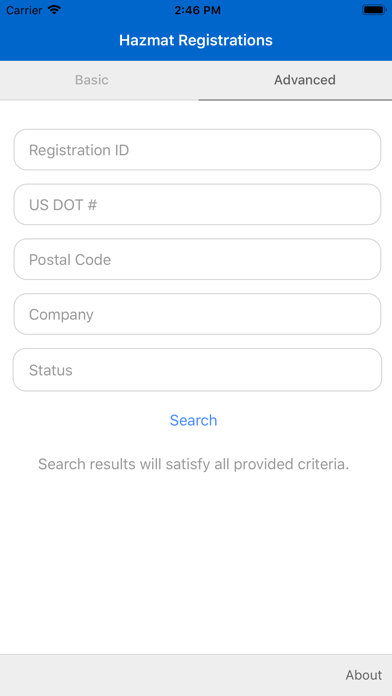 Hazmat Registration Search Screenshot