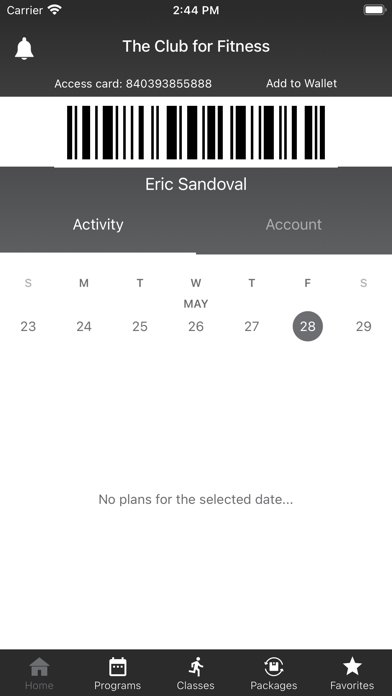The Club for Fitness App Screenshot