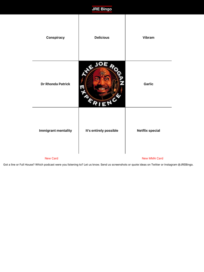 JRE Bingo