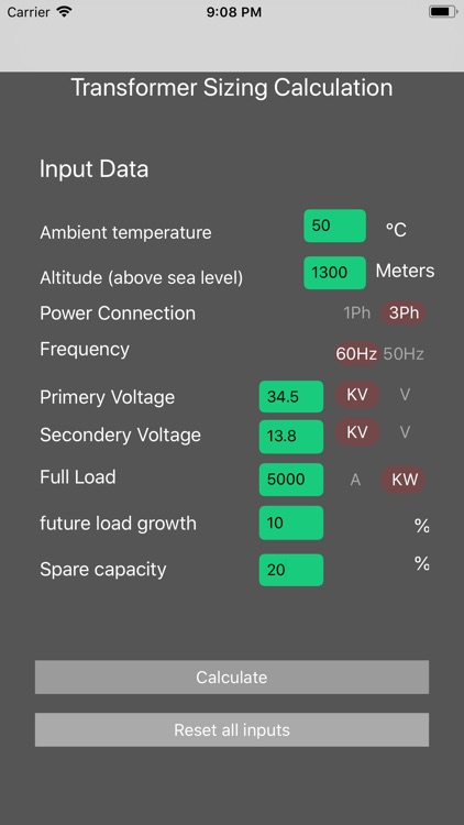 Transformer Sizing Calculation