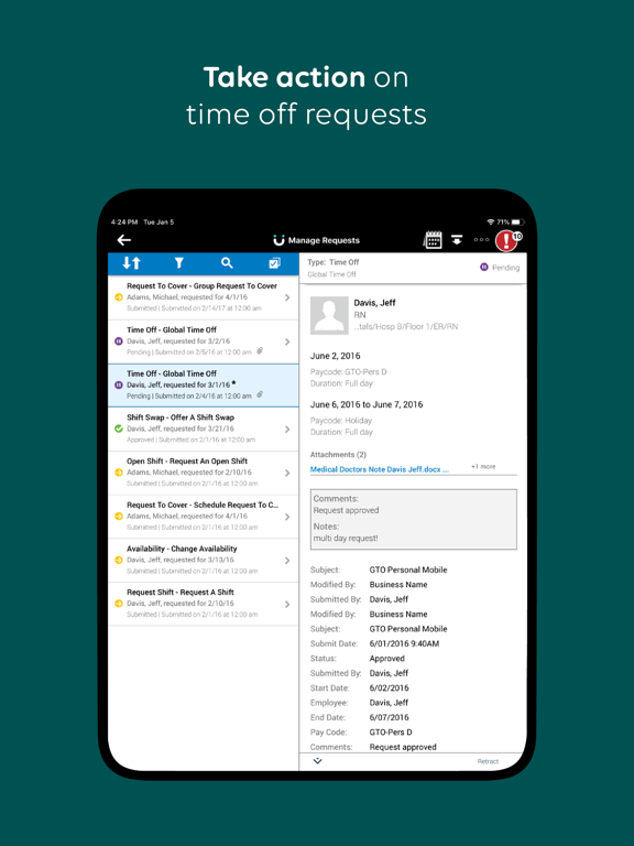 UKG Workforce Central Tablet iPad screenshot 4 - Business app