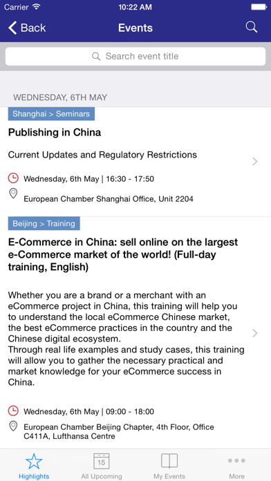 European Chamber China Events Screenshot