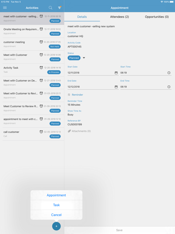 Infor LN Customer 360 iPad screenshot