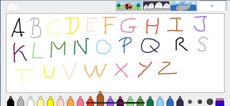 Draw and Paint for Kid Toddler - L'application rend l'apprentissage de l'alphabet ludique, où chaque lettre est tracée avec un choix parmi les 20 couleurs disponibles et les différentes épaisseurs de trait.