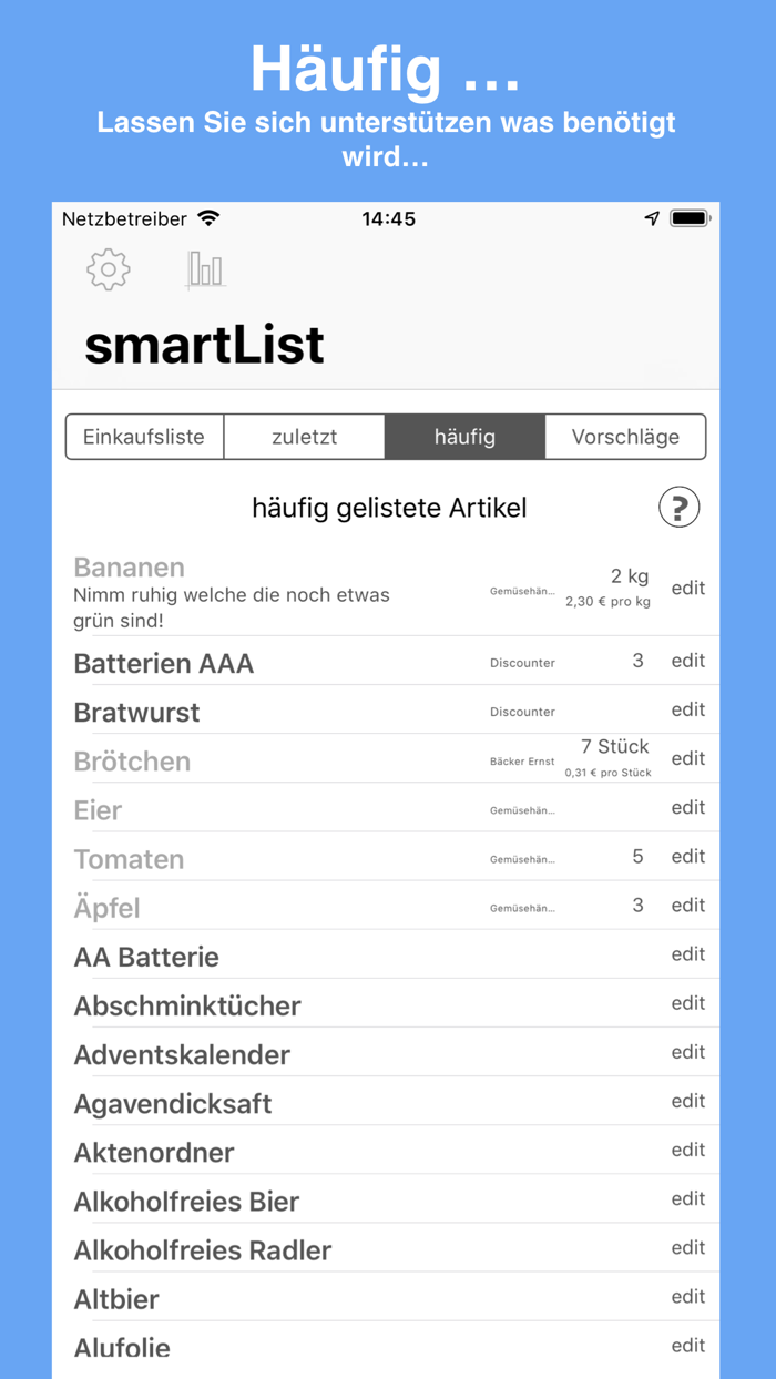 smartList die Einkaufsliste