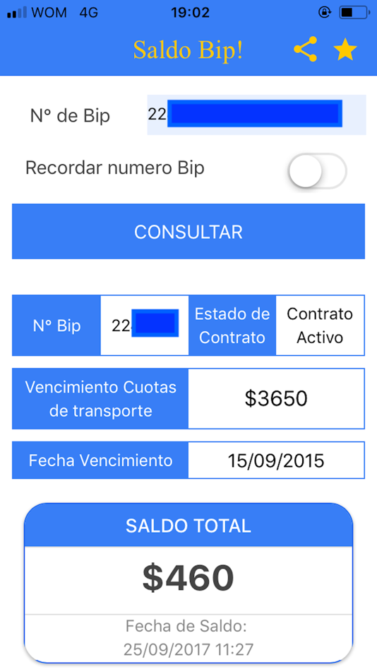 #3. Saldo Bip! (iOS) 由: Edison Pizarro Lazcano