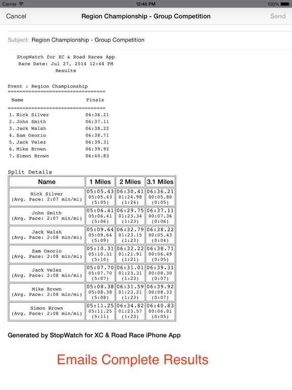 StopWatch for Cross Country iPad screenshot 4 - Sports app