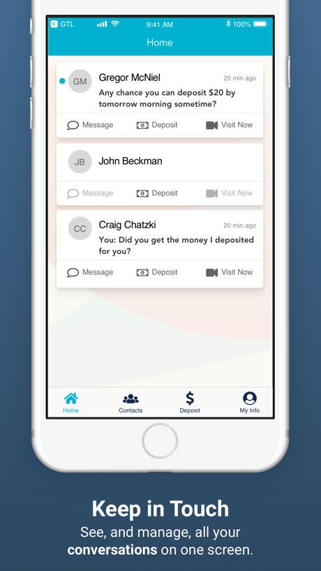 GettingOut App Store screenshot 3, headline “Keep in Touch”. Headline on one line.