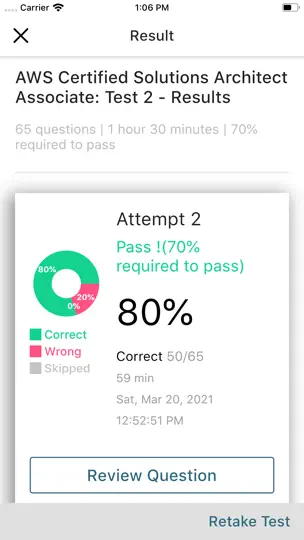Screenshot von AWS SAA-C02 Certification Exam auf dem iPhone 5
