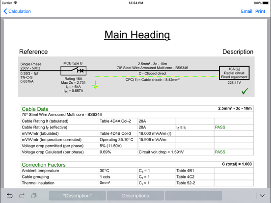 CableCalc BS7671 iPad screenshot