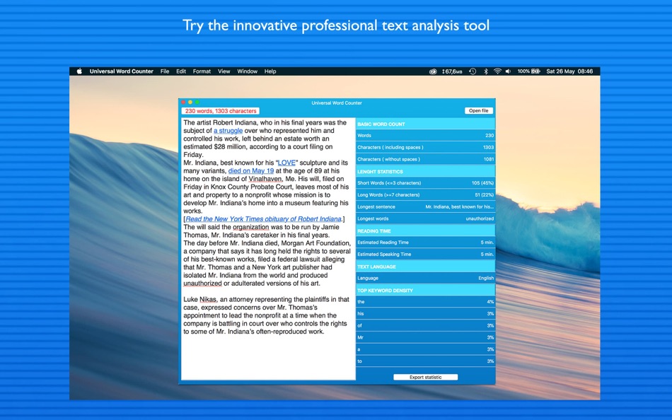 #1. Universal Word Counter (macOS) 由: luca calciano