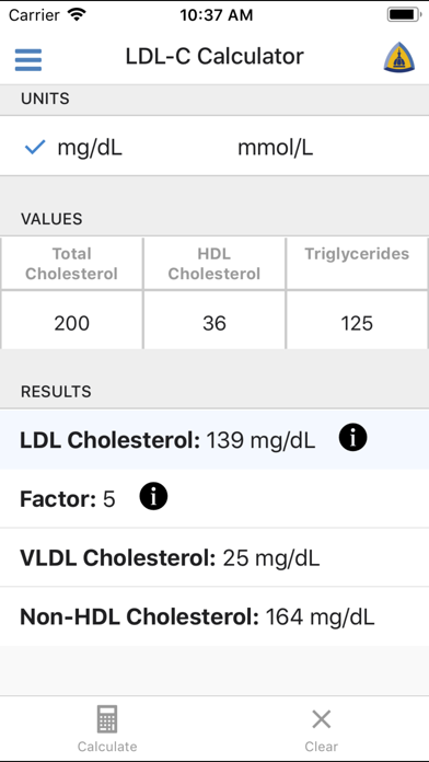 LDL Cholesterol Calculator Screenshot