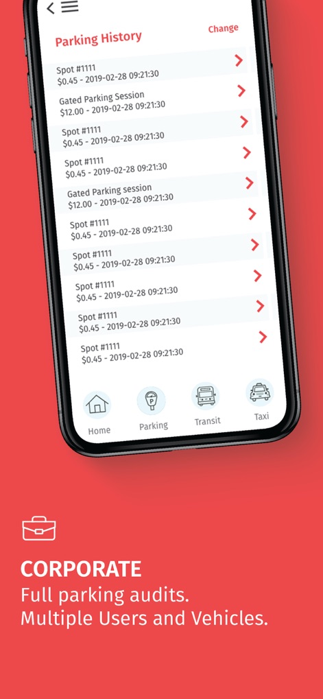 HotSpot Parking - Review the detailed "Parking History" feature, allowing users to track individual "Gated Parking Session" entries with dates and costs.