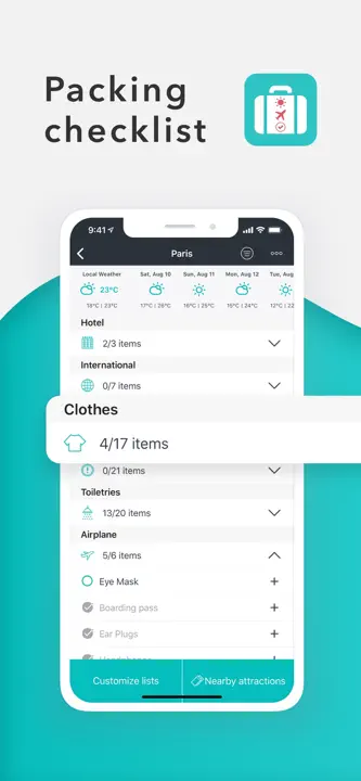 Packr Travel Packing List: Screenshot 1 von 5