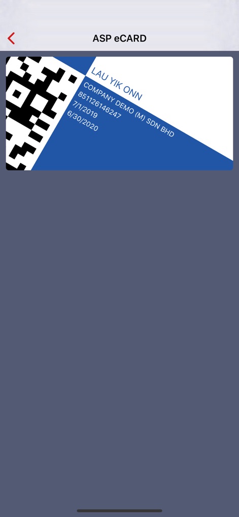 ASP Healthcare - L'app fornisce una eCARD digitale personalizzata, che include un QR code univoco per l'accesso rapido e dettagli dell'utente come il nome della compagnia e le date di validità dell'iscrizione.