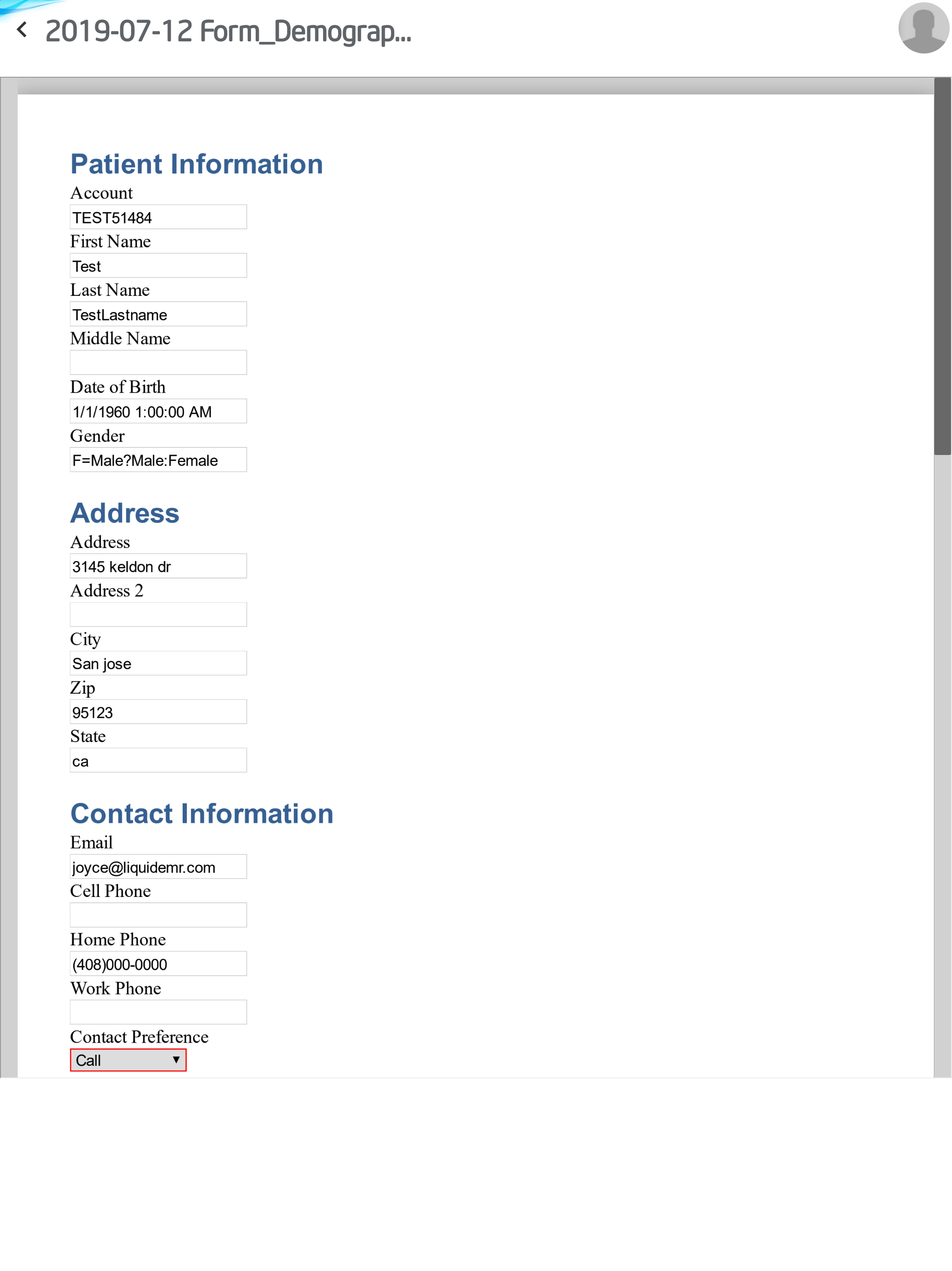 LiquidEMR Patient Record