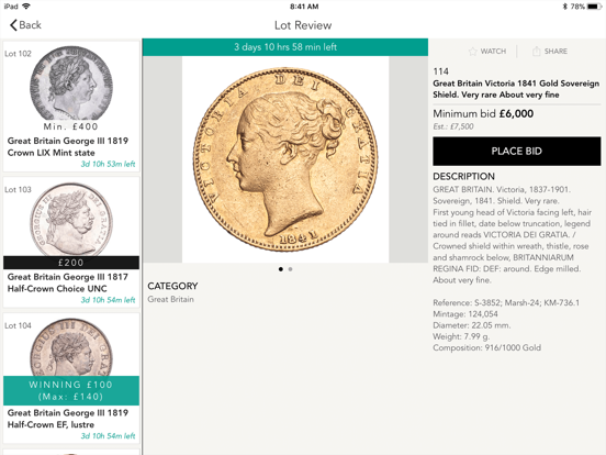 The Coin Cabinet Auctions iPad screenshot 3 - Shopping app