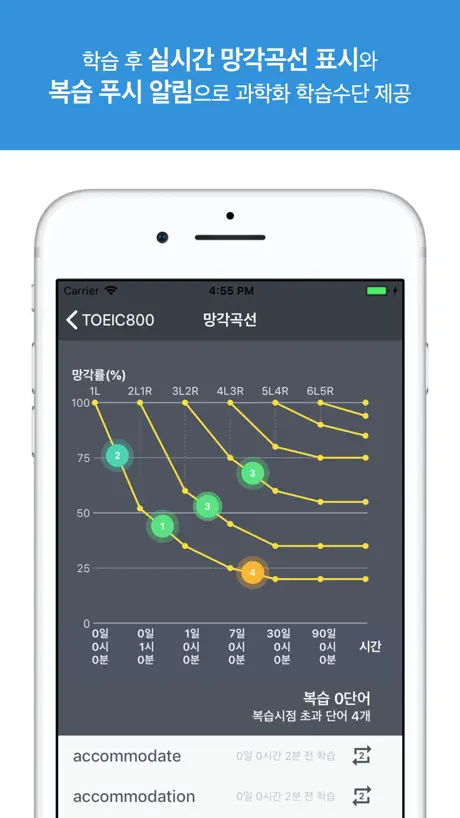 메모리뷰 학습 : 영어 단어 어휘 사전 암기 망각곡선