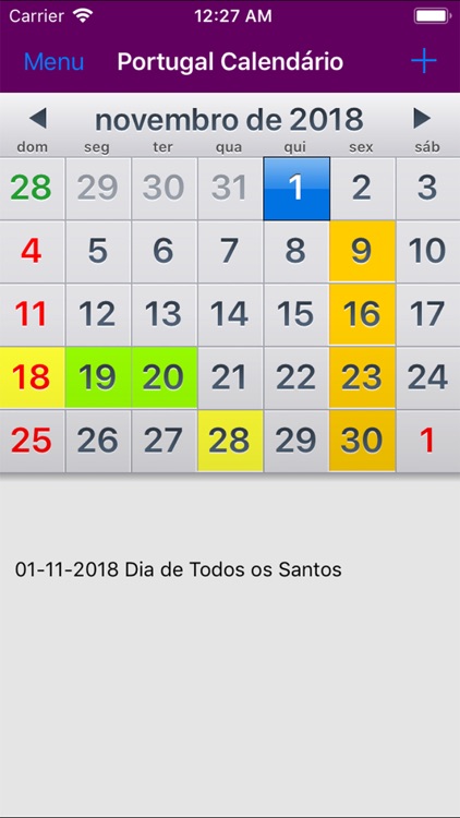 Calendário 2019 Portugal