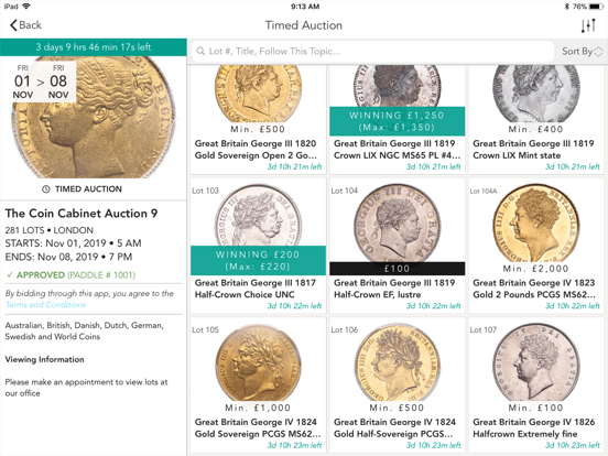 The Coin Cabinet Auctions iPad screenshot 2 - Shopping app