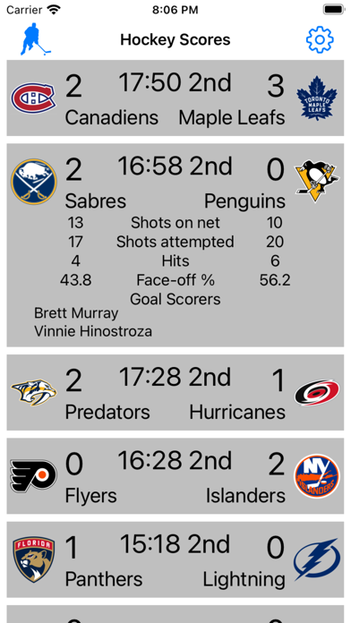 Hockey Scores App Screenshot