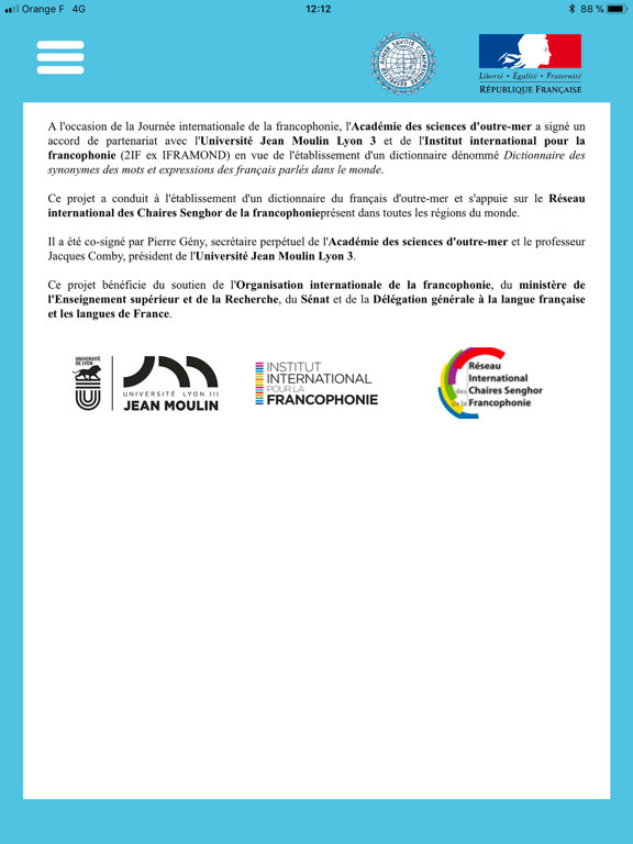 Dictionnaire Francophonie iPad screenshot