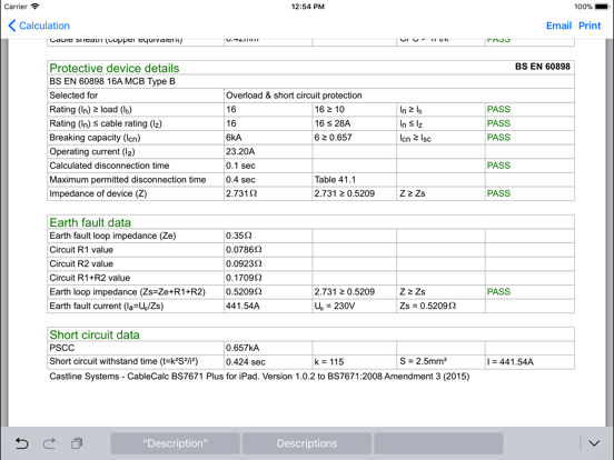 CableCalc BS7671 iPad screenshot