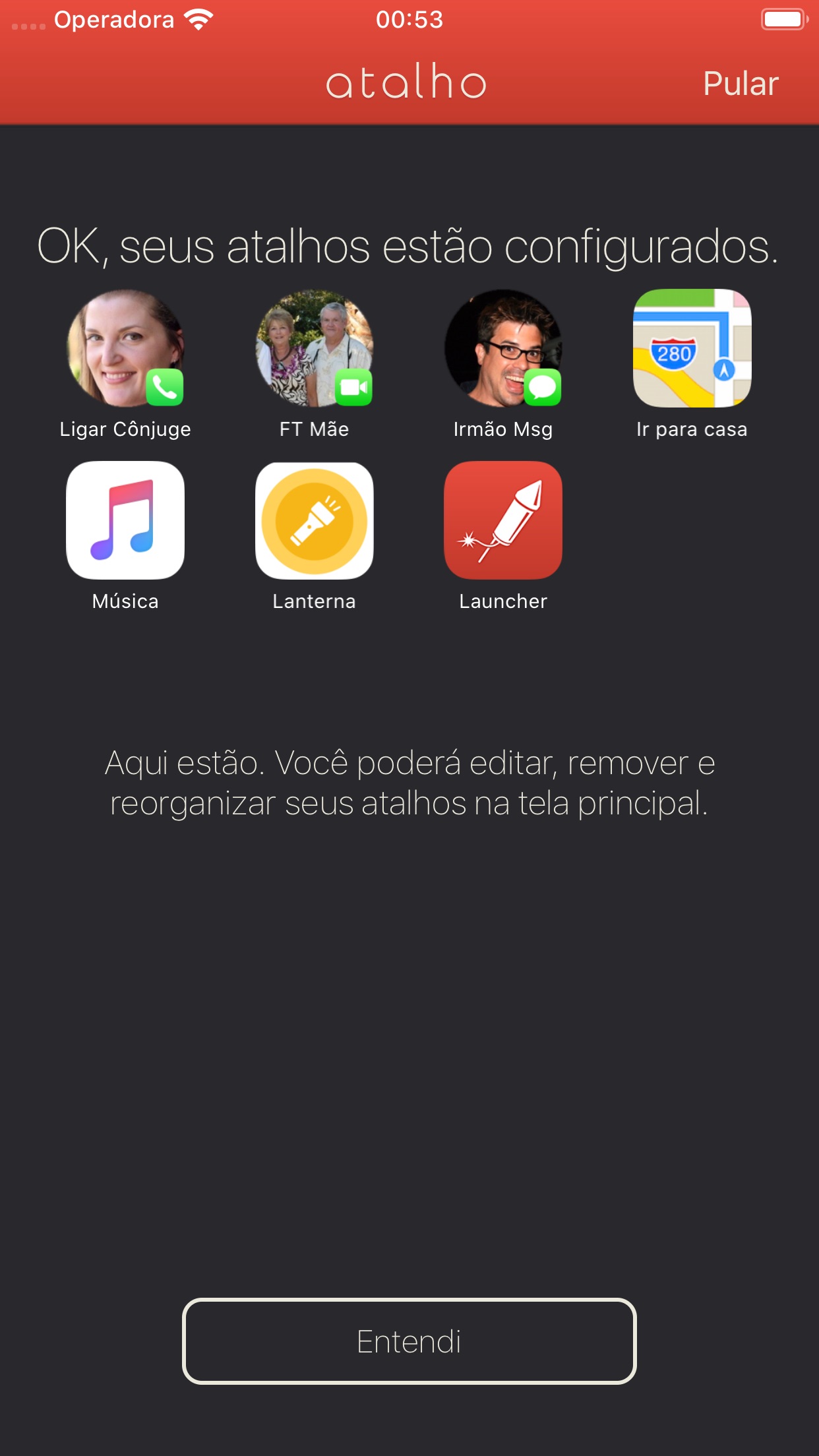 Screenshot do app Atalho com vários widgets