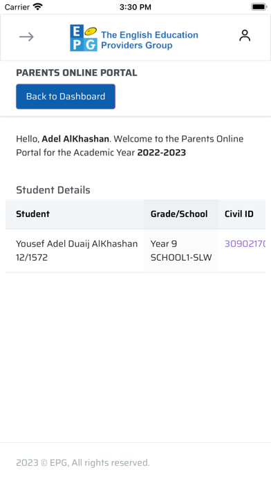 EPG Parent Portal Screenshot