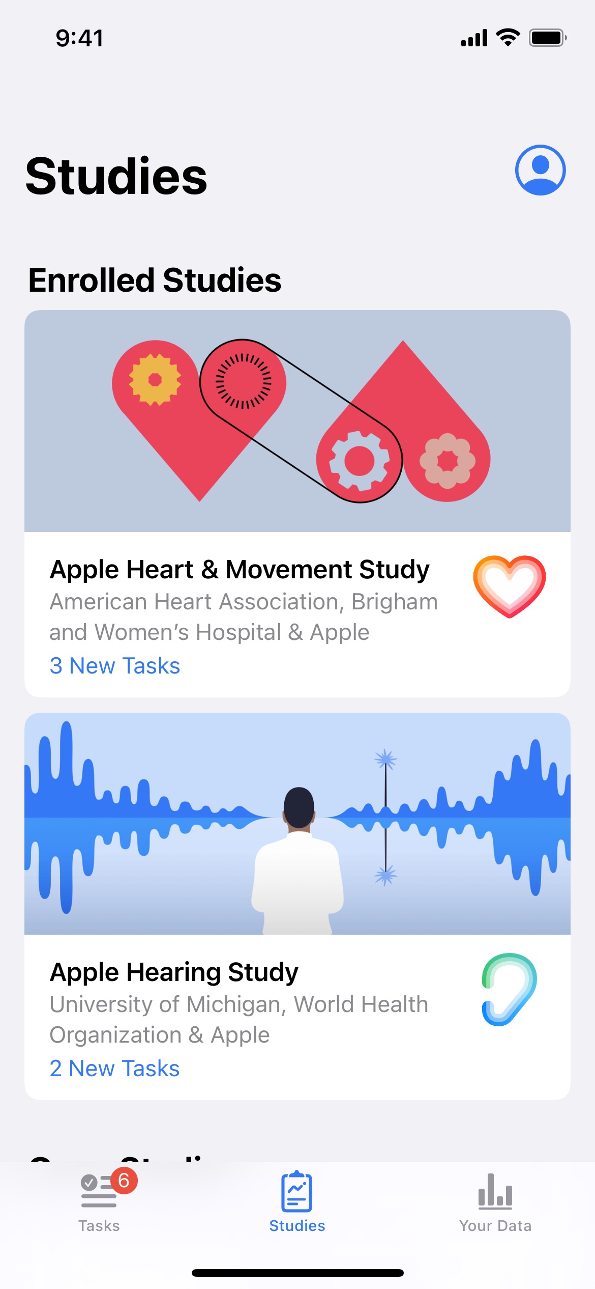 Screenshot do app Apple Research
