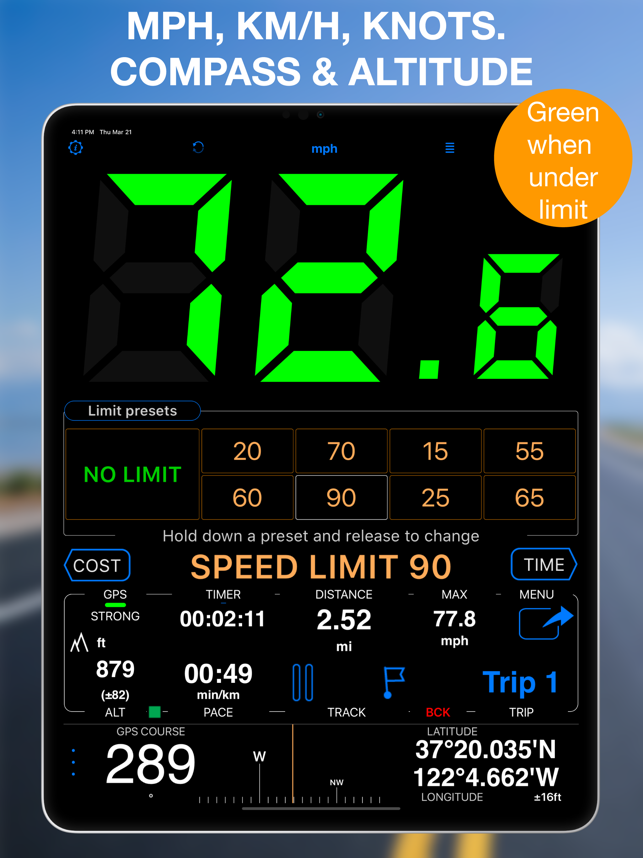 Speedometer 55 Pro. GPS-sett. Skjermbilder